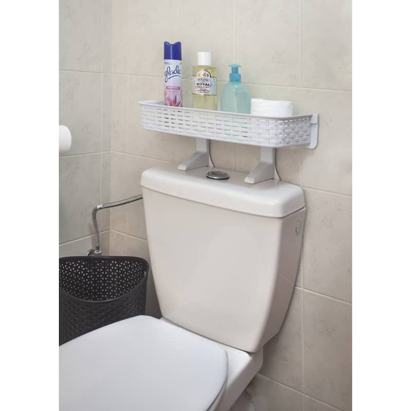 White Rattan Plastic Above-toilet Bathroom Space Saver Shelf
