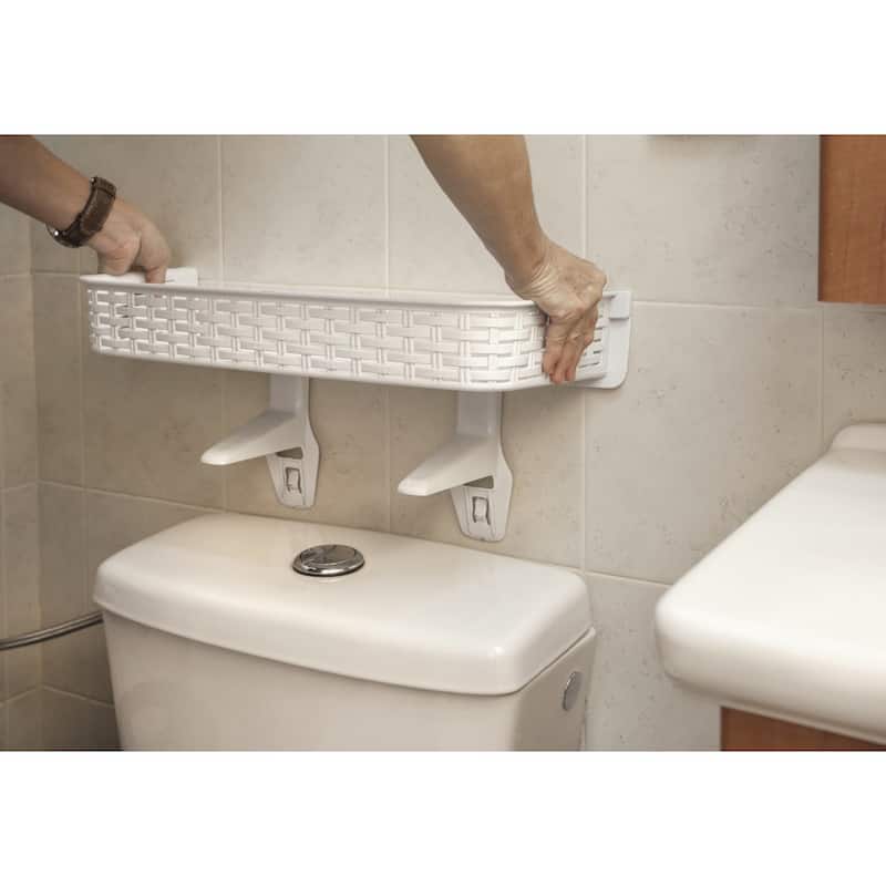 White Rattan Plastic Above-toilet Bathroom Space Saver Shelf