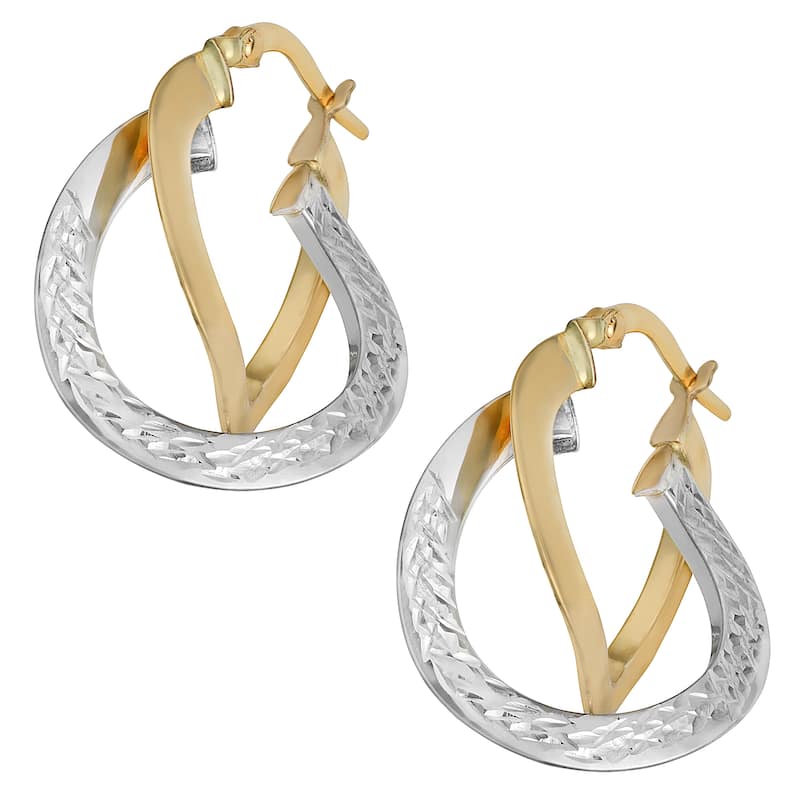 Fremada Italian 14k Two-tone Gold Diamond-cut and High Polish Double Hoop Earrings