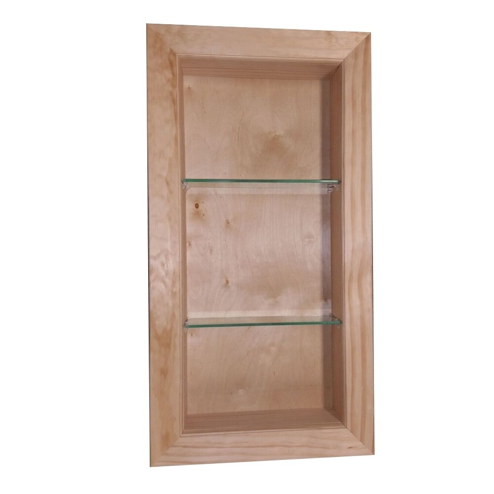 Shop Desoto Bare Pine Wood 28 Inch Wide X 2 5 Inch Deep Recessed In The Wall Bathroom Shelf Overstock 12604475