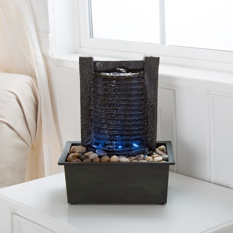 Indoor Waterfall Tabletop Wall Fountain with LED Lights By Pure Garden