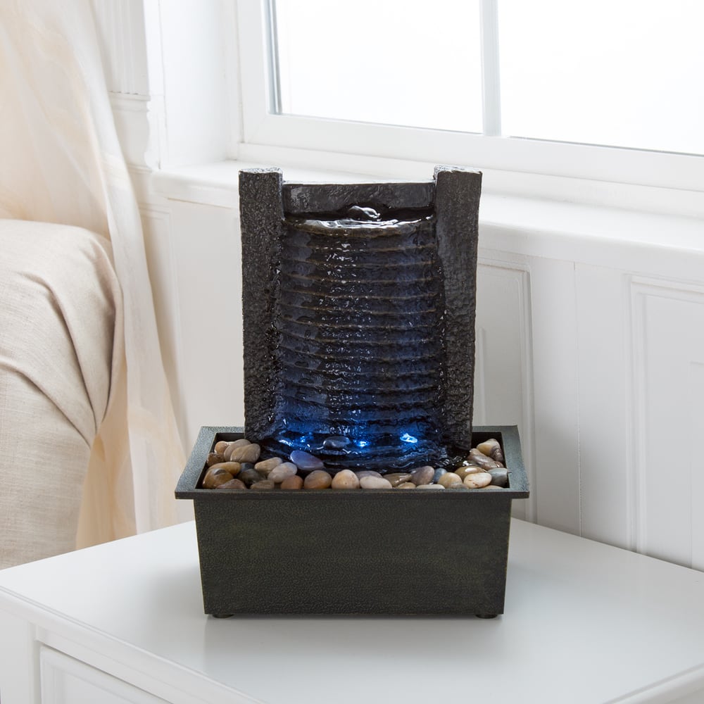 Indoor Waterfall Tabletop Wall Fountain with LED Lights By Pure Garden