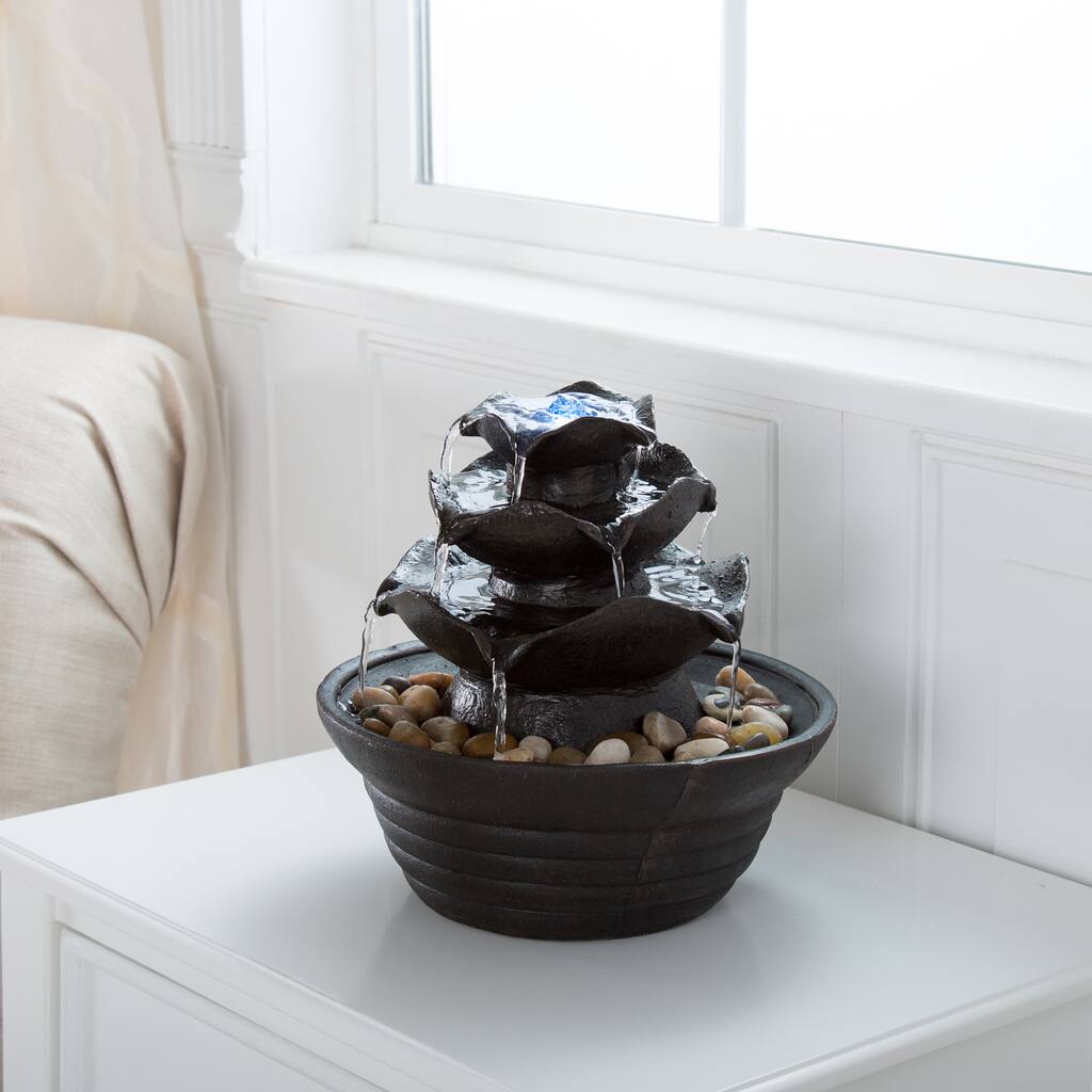 Pure Garden Three Tier Cascading Tabletop Fountain with LED Lights