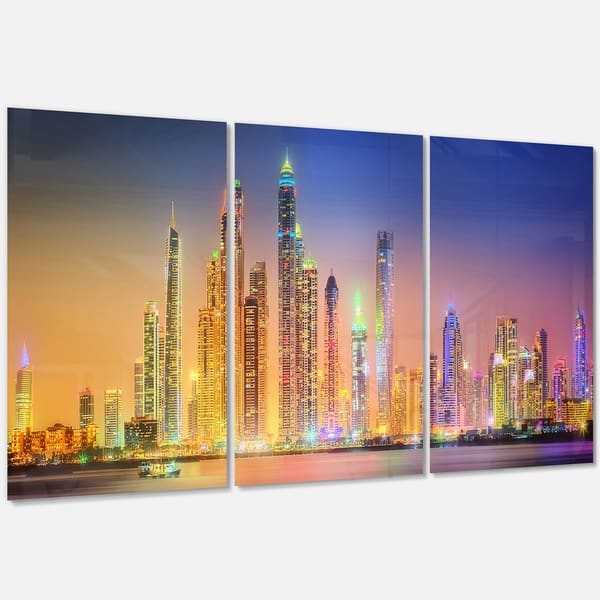 Dubai Marina Skyscrapers Panorama Cityscape Glossy Metal Wall Art 36x28 Overstock 12607857