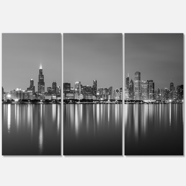 Shop Chicago Skyline at Night Black and White - Cityscape ...