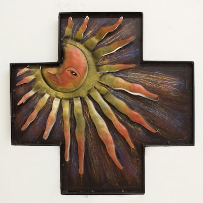 Handmade Iron 'Cross of Divine Dawn' Wall Sculpture (Mexico)
