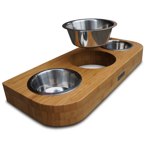 Shop Pet Lounge Studios Bamboo Stainless Steel Three Bowl Pet Diner Set