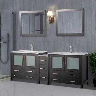 Vanity Art 84-inch Double-sink Bathroom Vanity Set with Ceramic Top