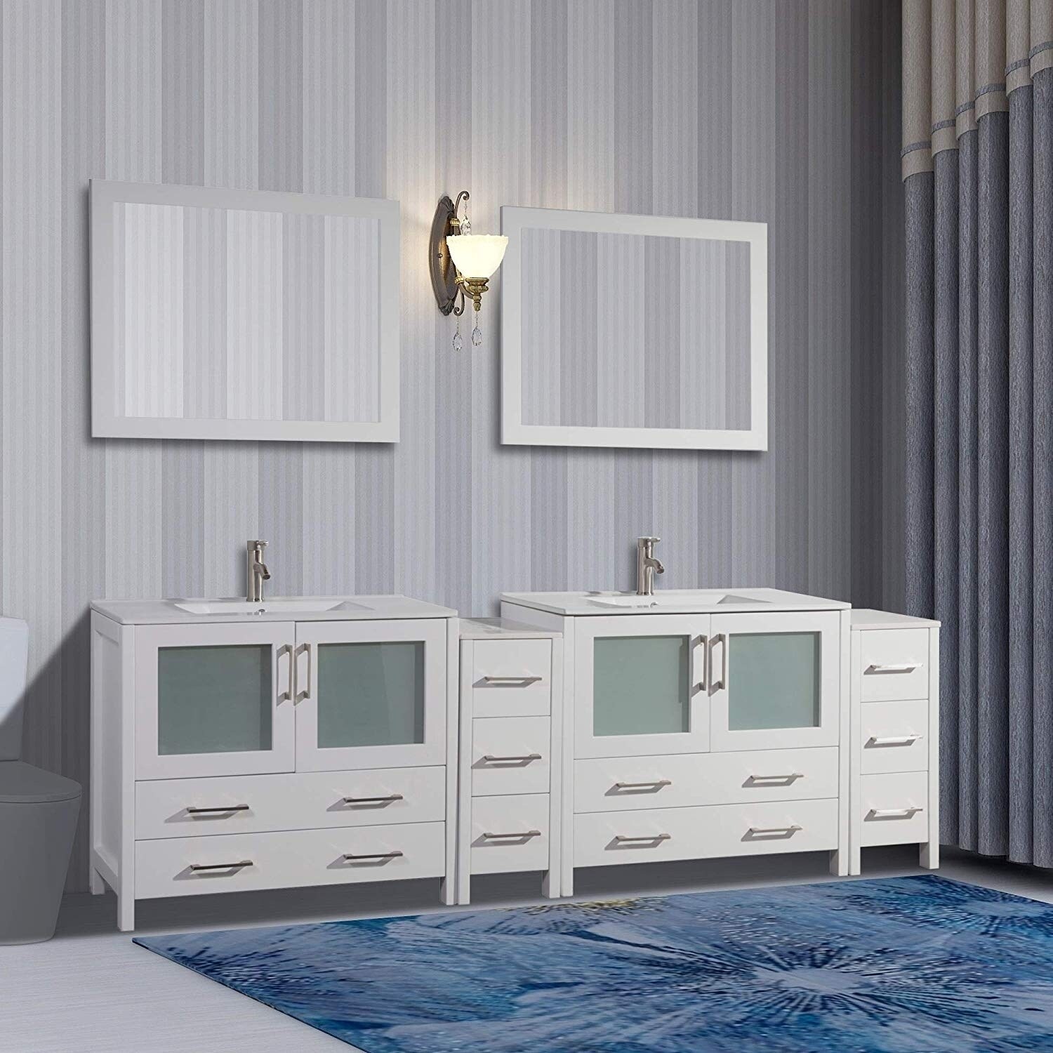 Vanity Art 96 Inch Double Sink Bathroom Vanity Set 13 Drawers 5 Cabinets 2 Shelves Soft Closing Doors With Free Mirror On Sale Overstock 12609930