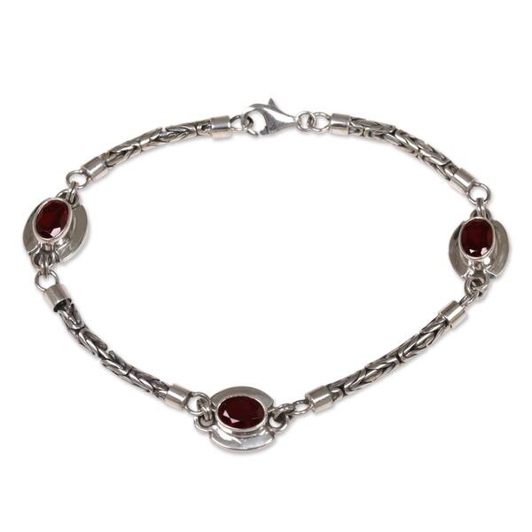 slide 7 of 10, NOVICA Handmade Sterling Silver 'Triple Passion' Garnet Bracelet (Indonesia)