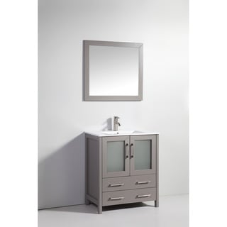 Vanity Art 30-inch Single Sink Bathroom Vanity Set 2 Drawers, 1 Cabinet, 1 Shelf, Soft-Closing Doors with Free Mirror (Grey)
