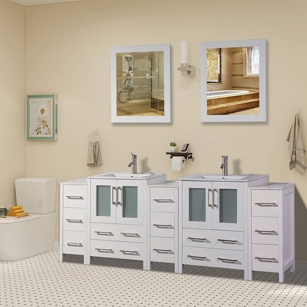 Vanity Art 84 Inch Double Sink Bathroom Vanity Set 13 Drawers 5 Cabinets 2 Shelves Soft Closing Doors With Free Mirror Overstock 12609992