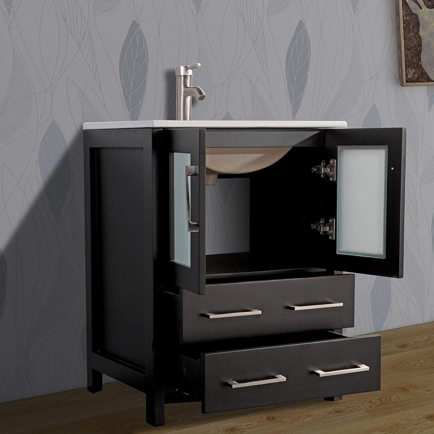 Vanity Art 24 Inch Single Sink Bathroom Vanity Set 2 Drawers 1 Cabinet 1 Shelf Soft Closing Doors With Free Mirror Overstock 12610015