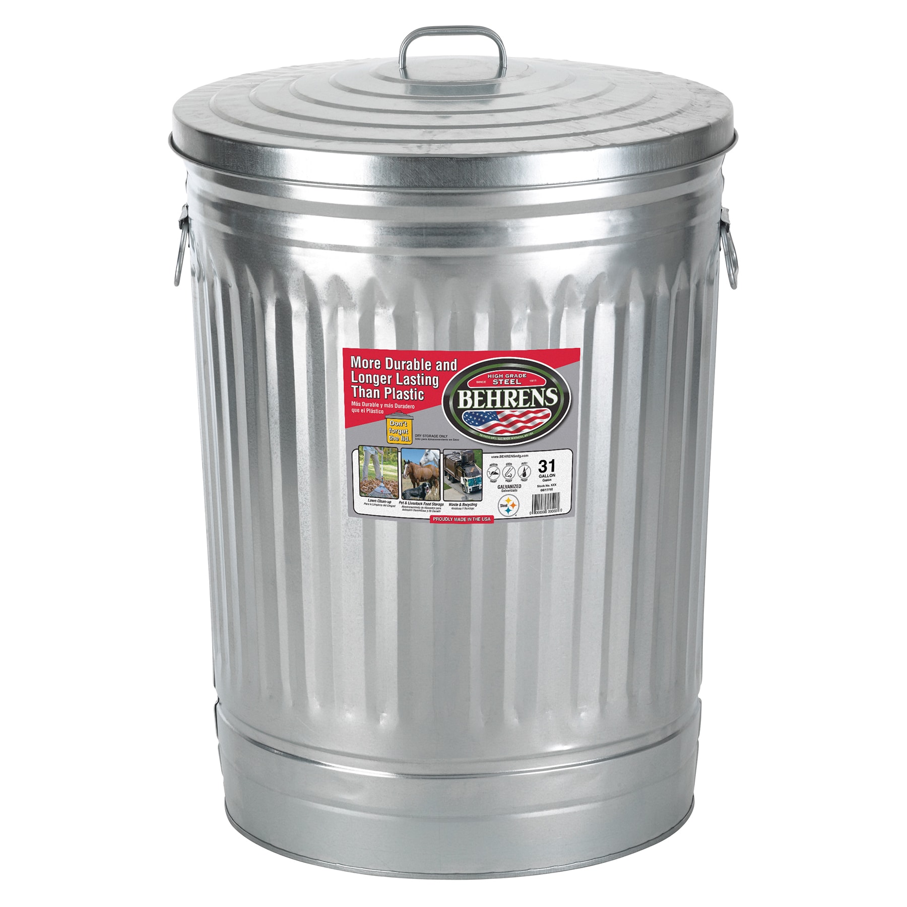 General Household Supplies Behrens 10 gal Galvanized Steel Garbage Can