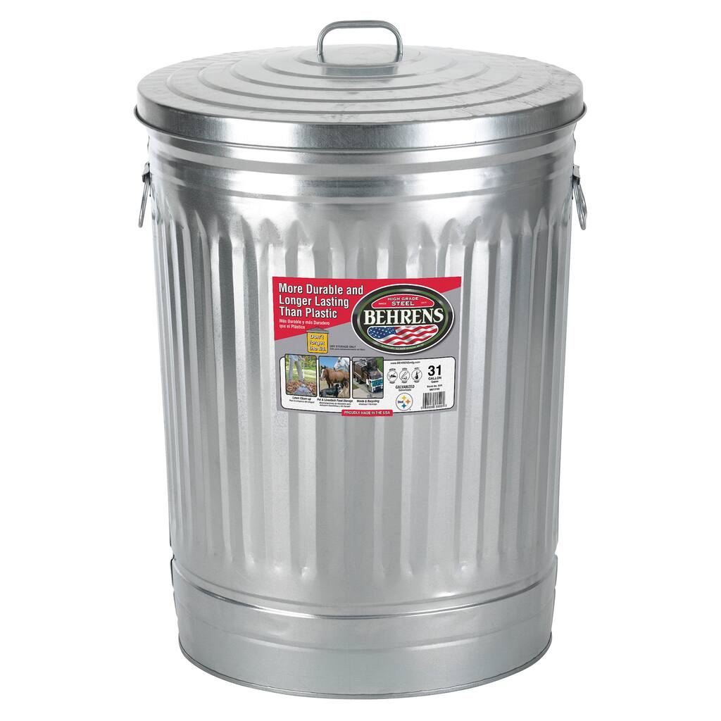 Behrens High Grade Steel 1270 31 Gal Silver Galvanized Steel Trash Can W/Lid