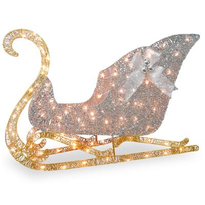 48-Inch Santa's Sleigh with Clear Lights - silver