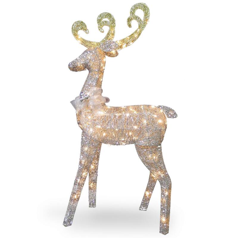 National Tree Company 5 ft. Sisal Reindeer Decoration With Clear Lights - Silver - 5 ft