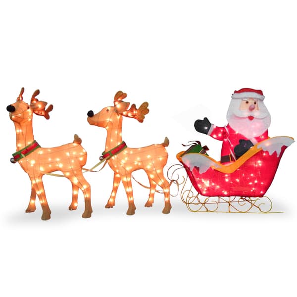 slide 1 of 1, 34-inches Santa and Reindeer With Clear Lights