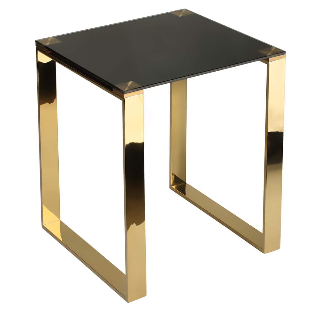 Cortesi Home Remini Black/Goldtone Tempered Glass/Metal End Table