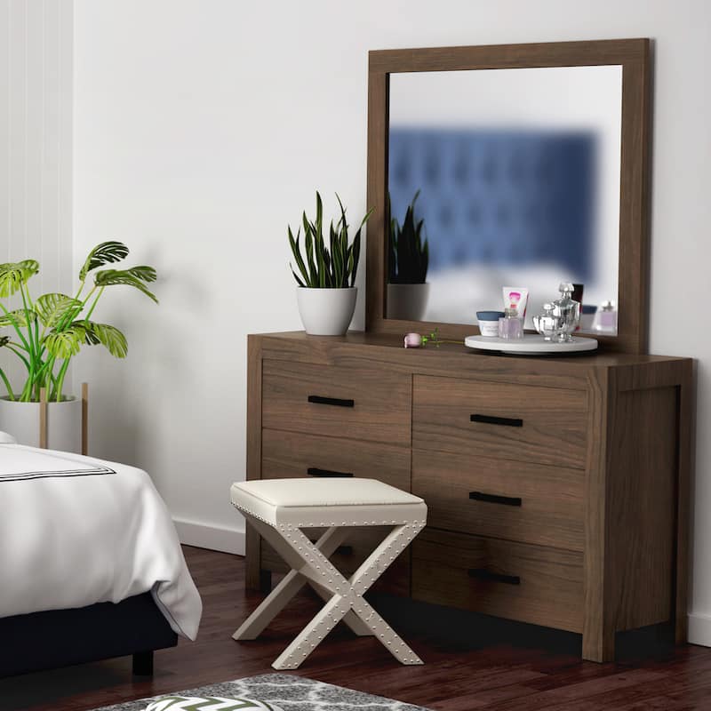 Barrison Rustic Dark Grey Wire-Brushed 2-piece 6-Drawer Dresser and Mirror Set by Furniture of America