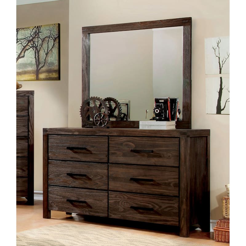 Barrison Rustic Dark Grey Wire-Brushed 2-piece 6-Drawer Dresser and Mirror Set by Furniture of America