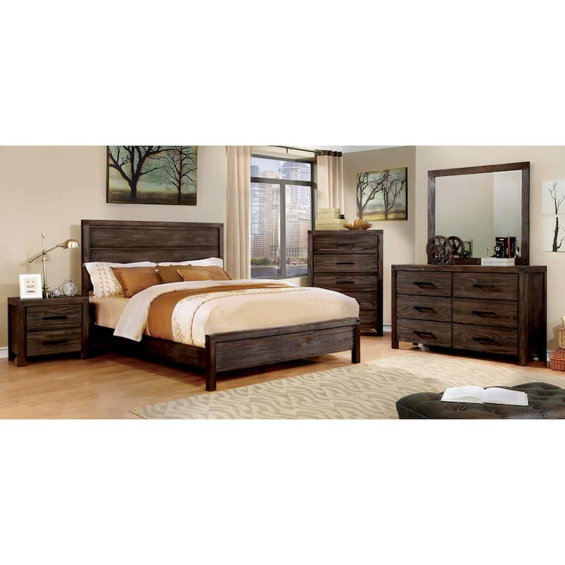 Barrison Rustic Dark Grey Wire-Brushed 2-piece 6-Drawer Dresser and Mirror Set by Furniture of America