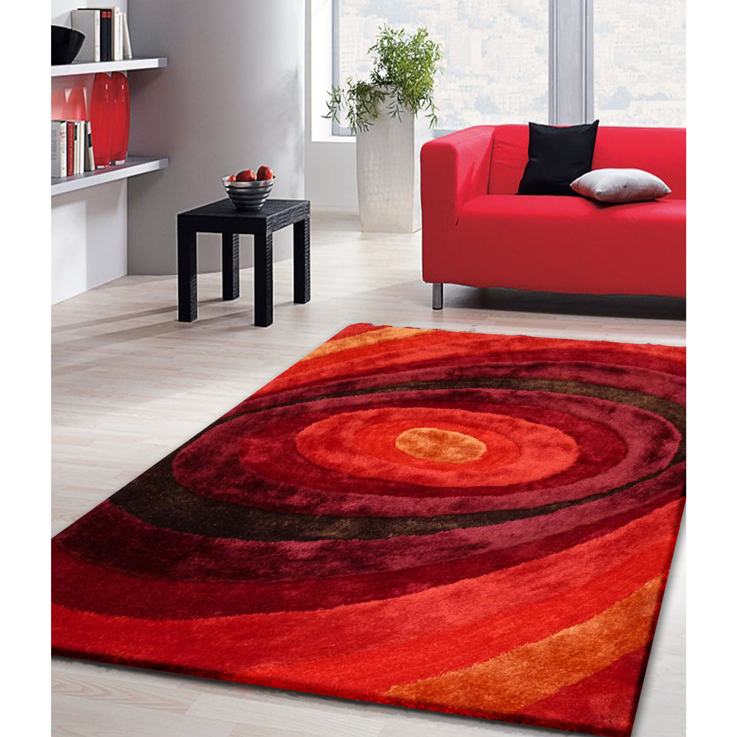 Shop Vibrant Universe Red Orange Burgundy Hand Tufted Shag Area Rug 5 X 7 Overstock 12611646