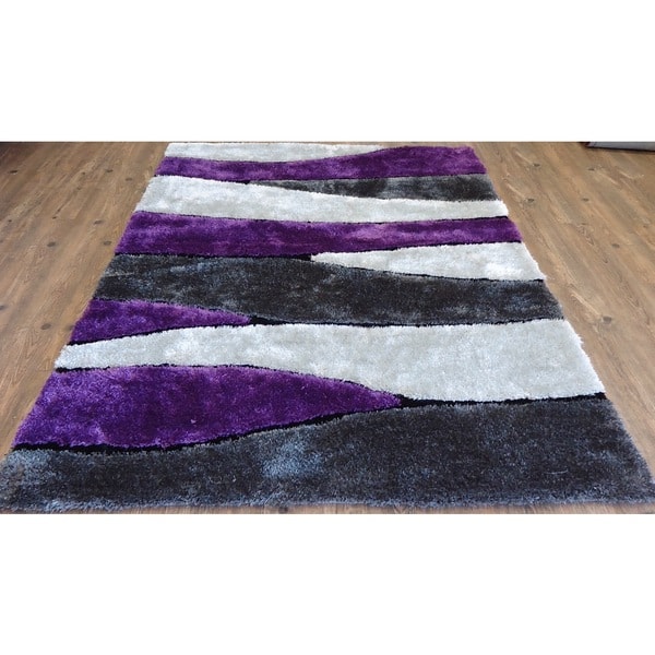 Vibrant Spike Black Grey Purple Silver Polyester Hand Tufted Shag Area Rug 5 X 7 Overstock 12611664