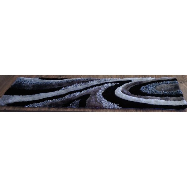Shop The Design 26 Abstract Grey/Black/Silver Polyester Shag Rug Runner