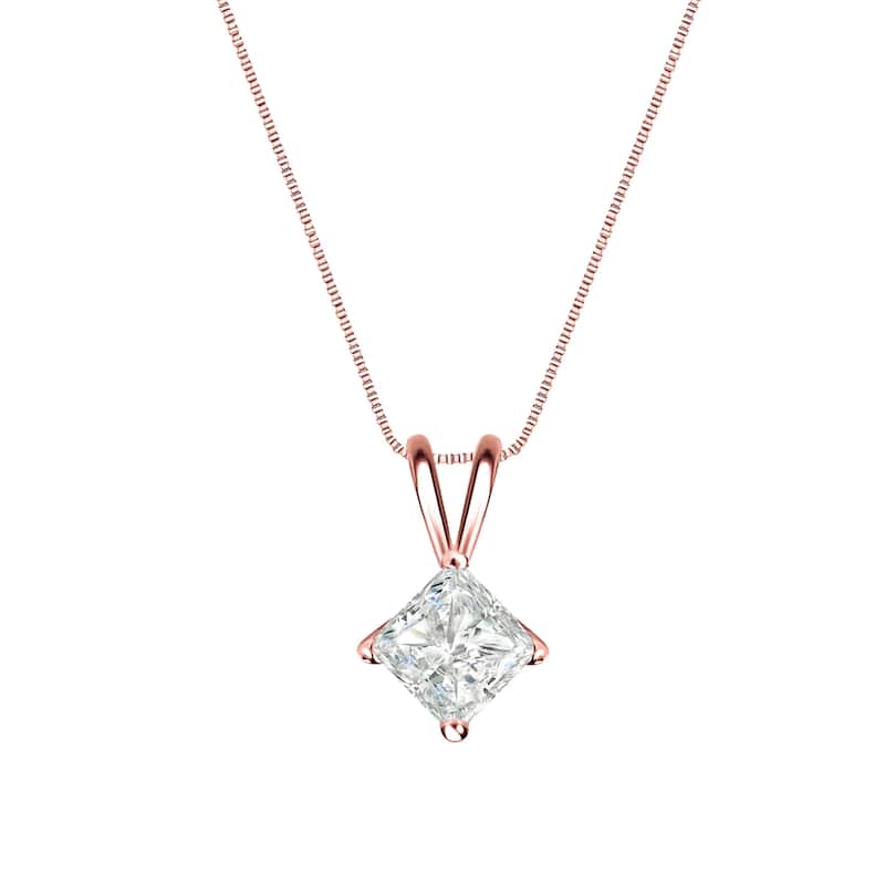Auriya 1/4ctw Solitaire Princess-cut Diamond Necklace 14k Gold (I-J, SI2-SI3)