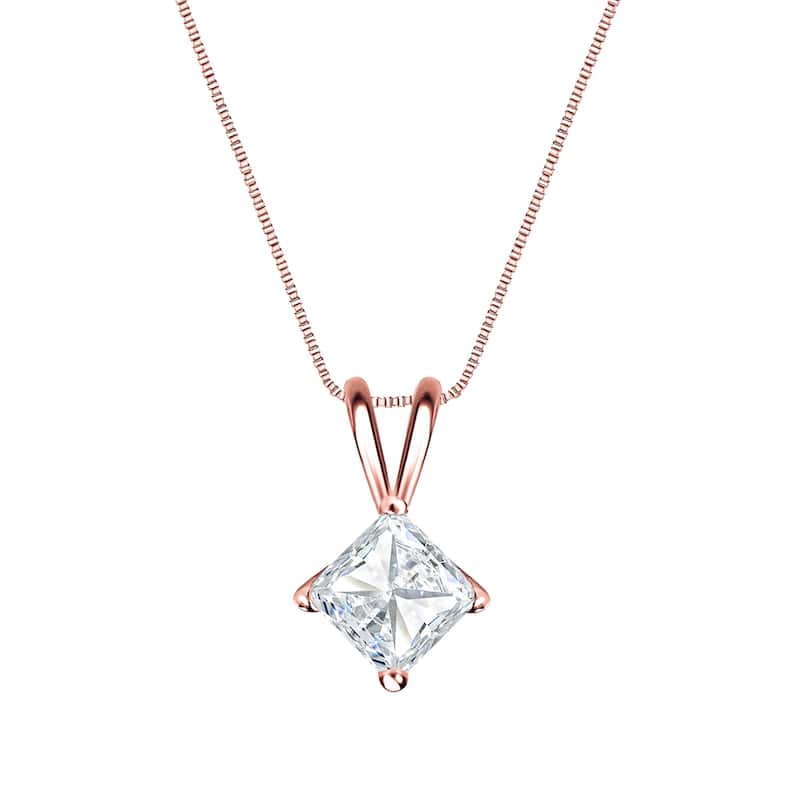 Auriya 1/3ctw Solitaire Princess-cut Diamond Necklace 14k Gold (H-I, SI1-SI2)