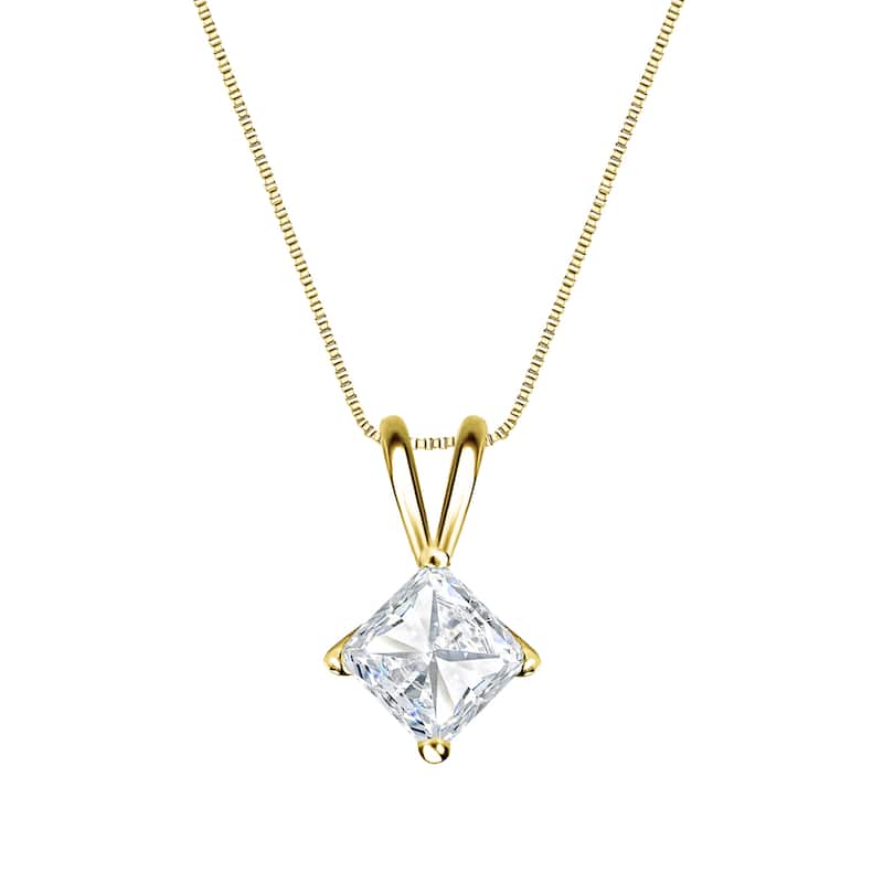 Auriya 1/3ctw Solitaire Princess-cut Diamond Necklace 14k Gold (H-I, SI1-SI2)