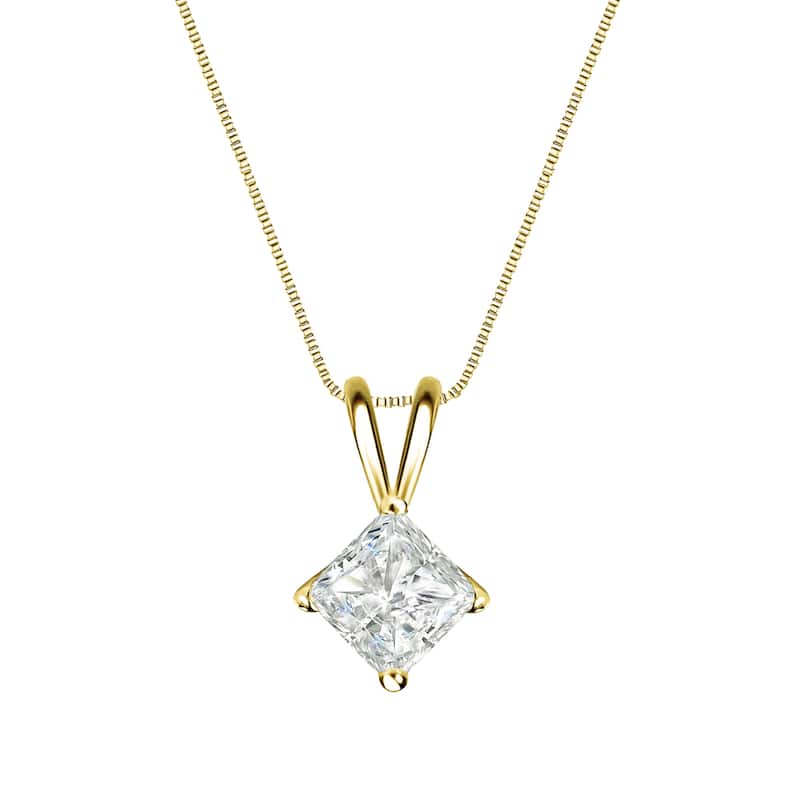Auriya 1/3ctw Solitaire Princess-cut Diamond Necklace 14k Gold (I-J, SI2-SI3)