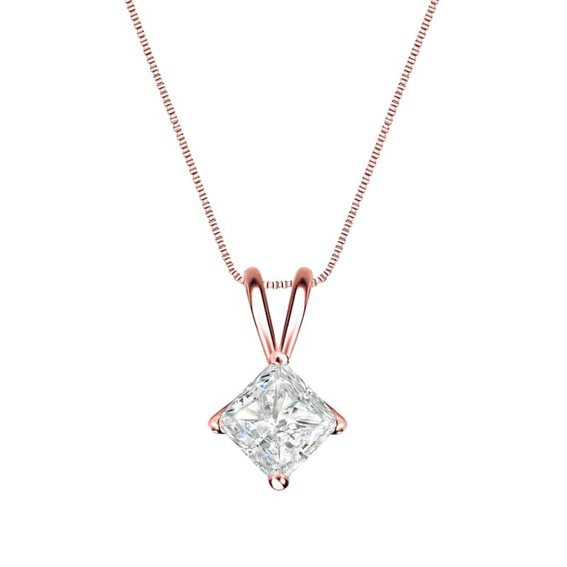 Auriya 1/3ctw Solitaire Princess-cut Diamond Necklace 14k Gold (I-J, SI2-SI3)