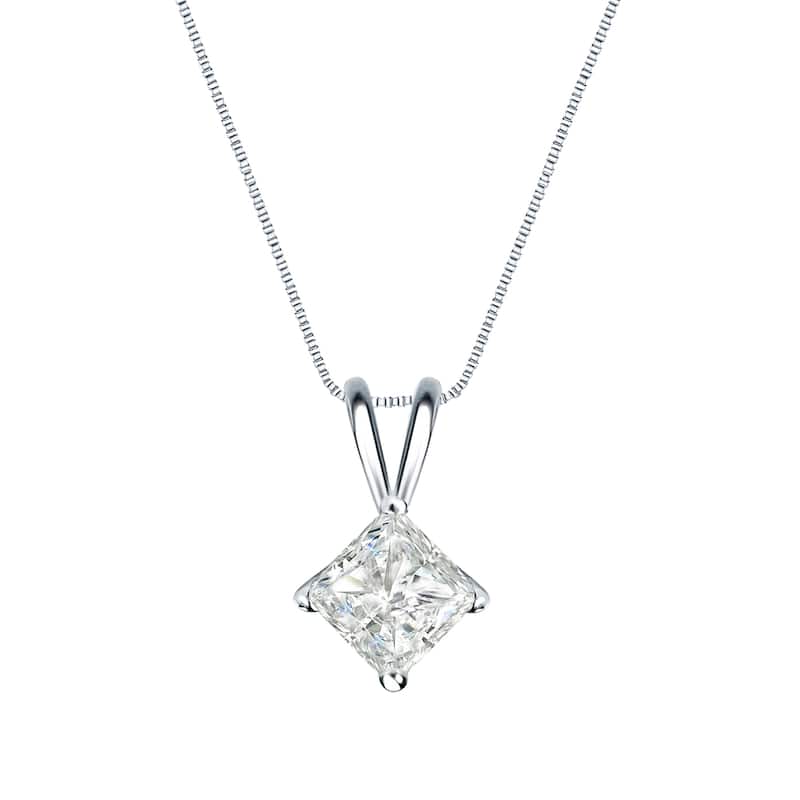 Auriya 1/3ctw Solitaire Princess-cut Diamond Necklace 14k Gold (I-J, SI2-SI3)