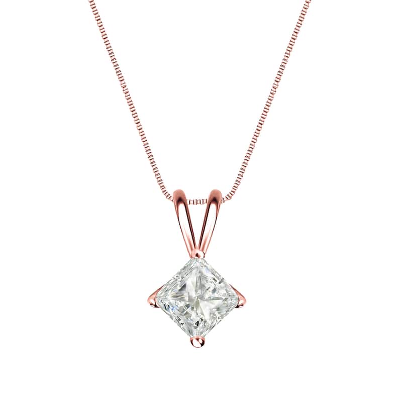 Auriya 1/3ctw Solitaire Princess-cut Diamond Necklace 14k Gold (J-K, I1-I2)