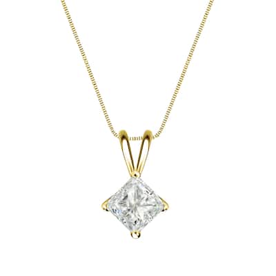 Auriya 1/3ctw Solitaire Princess-cut Diamond Necklace 14k Gold (J-K, I1-I2)