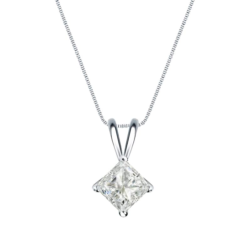 Auriya 1/3ctw Solitaire Princess-cut Diamond Necklace 14k Gold (J-K, I1-I2)