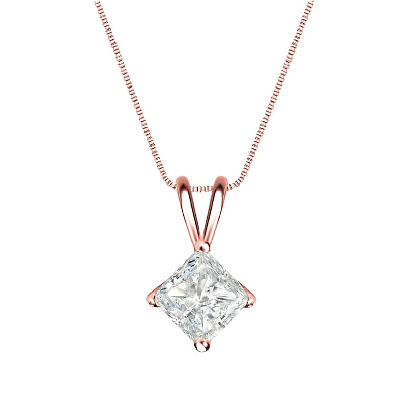 Auriya 1/2ctw Solitaire Princess-cut Diamond Necklace 14k Gold (I-J, SI2-SI3)