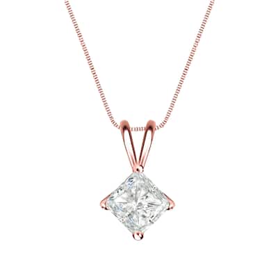 Auriya 1/2ctw Solitaire Princess-cut Diamond Necklace 14k Gold (I-J, SI2-SI3)