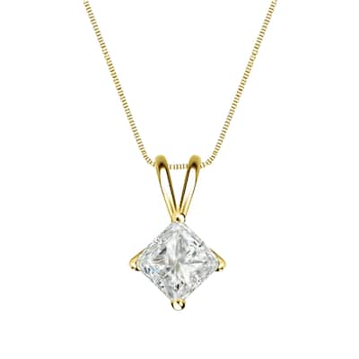 Auriya 1/2ctw Solitaire Princess-cut Diamond Necklace 14k Gold (J-K, I1-I2)