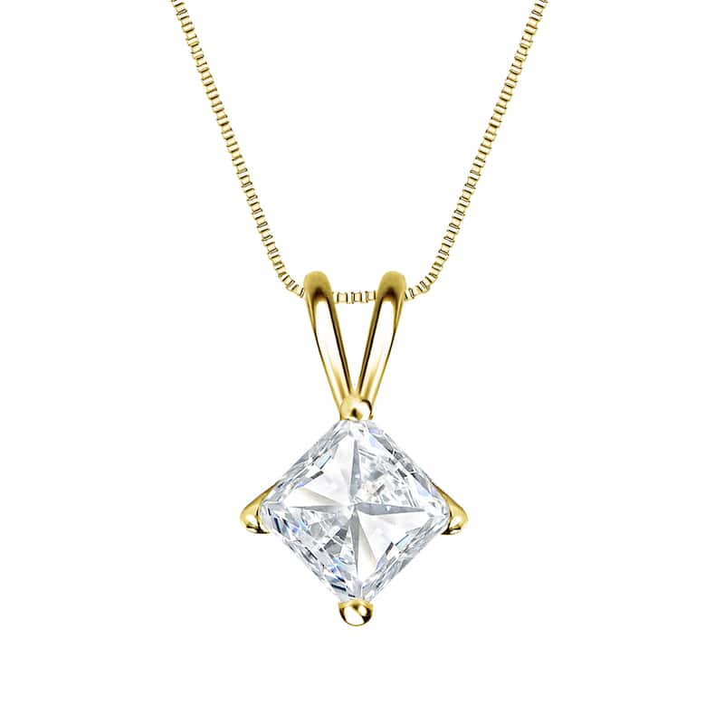 Auriya 3/4ctw Solitaire Princess-cut Diamond Necklace 14k Gold (H-I, SI1-SI2)