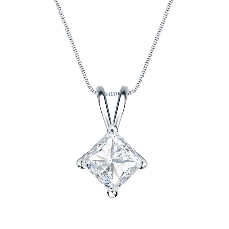 Auriya 3/4ctw Solitaire Princess-cut Diamond Necklace 14k Gold (H-I, SI1-SI2)