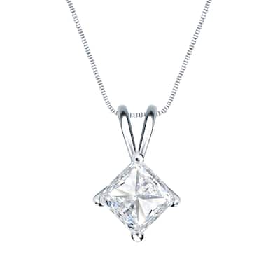 Auriya 3/4ctw Solitaire Princess-cut Diamond Necklace 14k Gold (H-I, SI1-SI2)