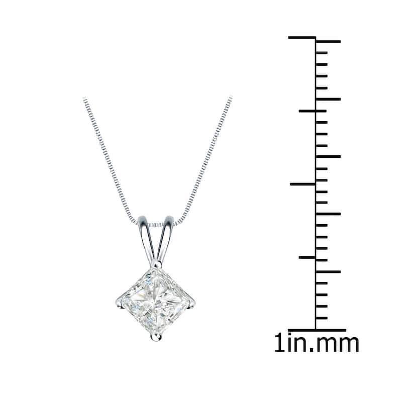 Auriya 3/4ctw Solitaire Princess-cut Diamond Necklace 14k Gold (I-J, SI2-SI3)