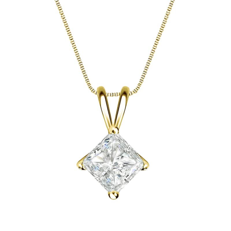 Auriya 3/4ctw Solitaire Princess-cut Diamond Necklace 14k Gold (I-J, SI2-SI3)