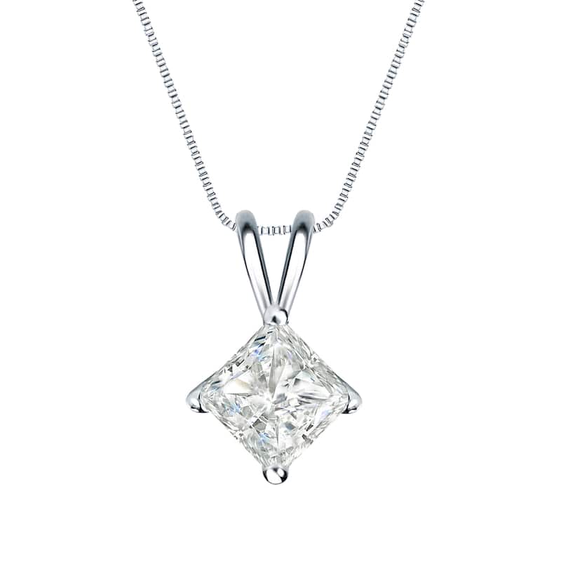 Auriya 3/4ctw Solitaire Princess-cut Diamond Necklace 14k Gold (I-J, SI2-SI3)