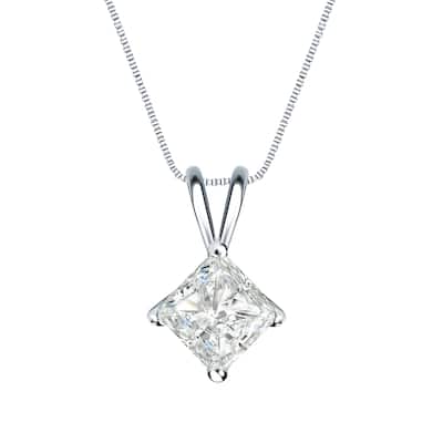 Auriya 3/4ctw Solitaire Princess-cut Diamond Necklace 14k Gold (I-J, SI2-SI3)
