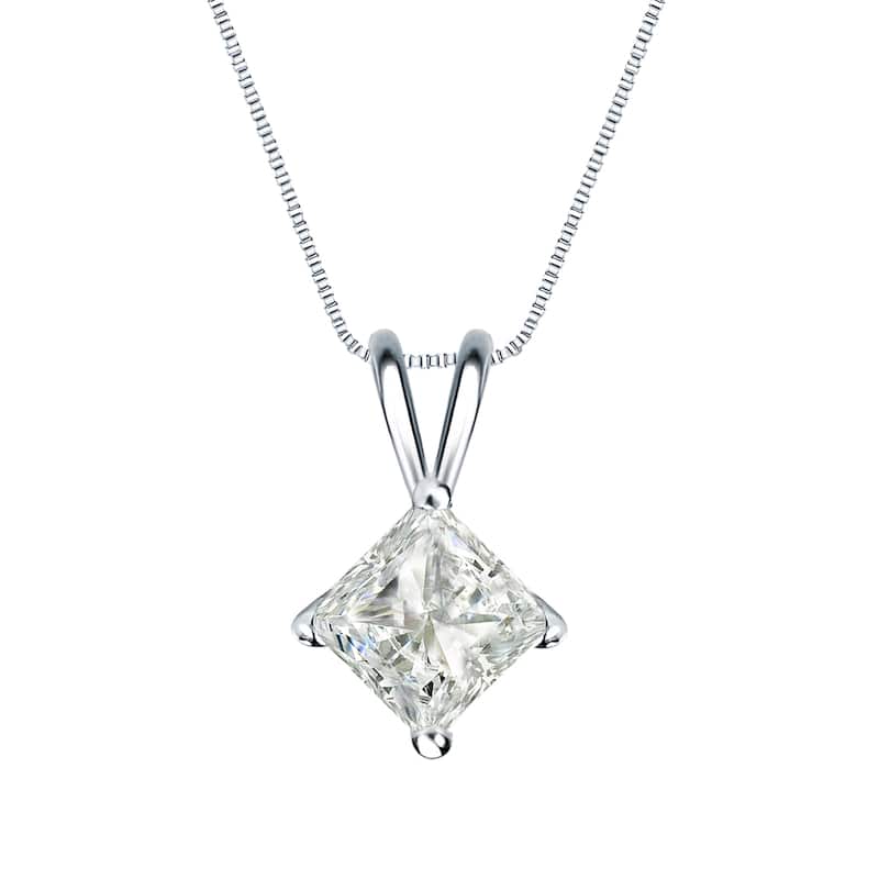Auriya 3/4ctw Solitaire Princess-cut Diamond Necklace 14k Gold (J-K, I1-I2)