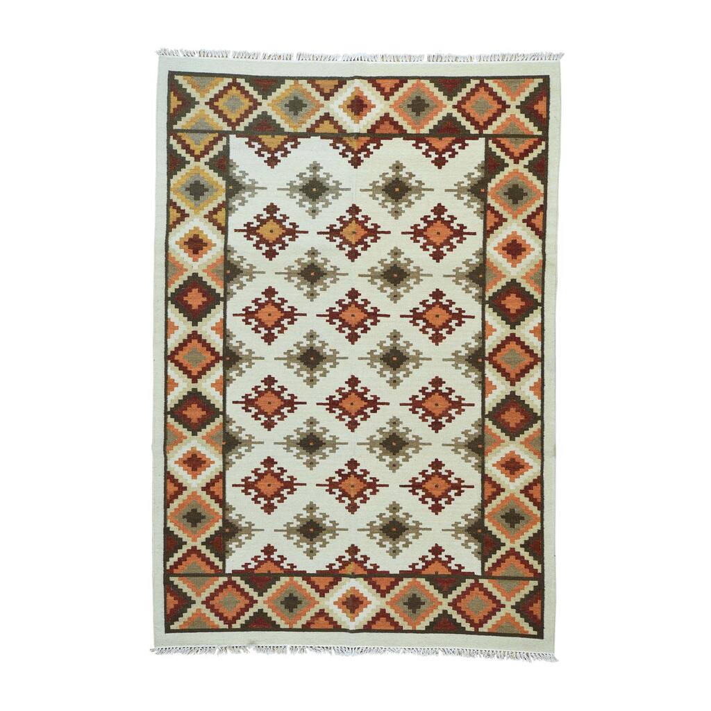 Shahbanu Rugs Anatolian Kilim Ivory/ Red/ Orange/ Beige/ Grey/ Light Brown Hand-woven Flatweave Oriental Wool Rug (6'2 x 9')